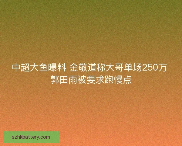 中超大鱼曝料 金敬道称大哥单场250万 郭田雨被要求跑慢点